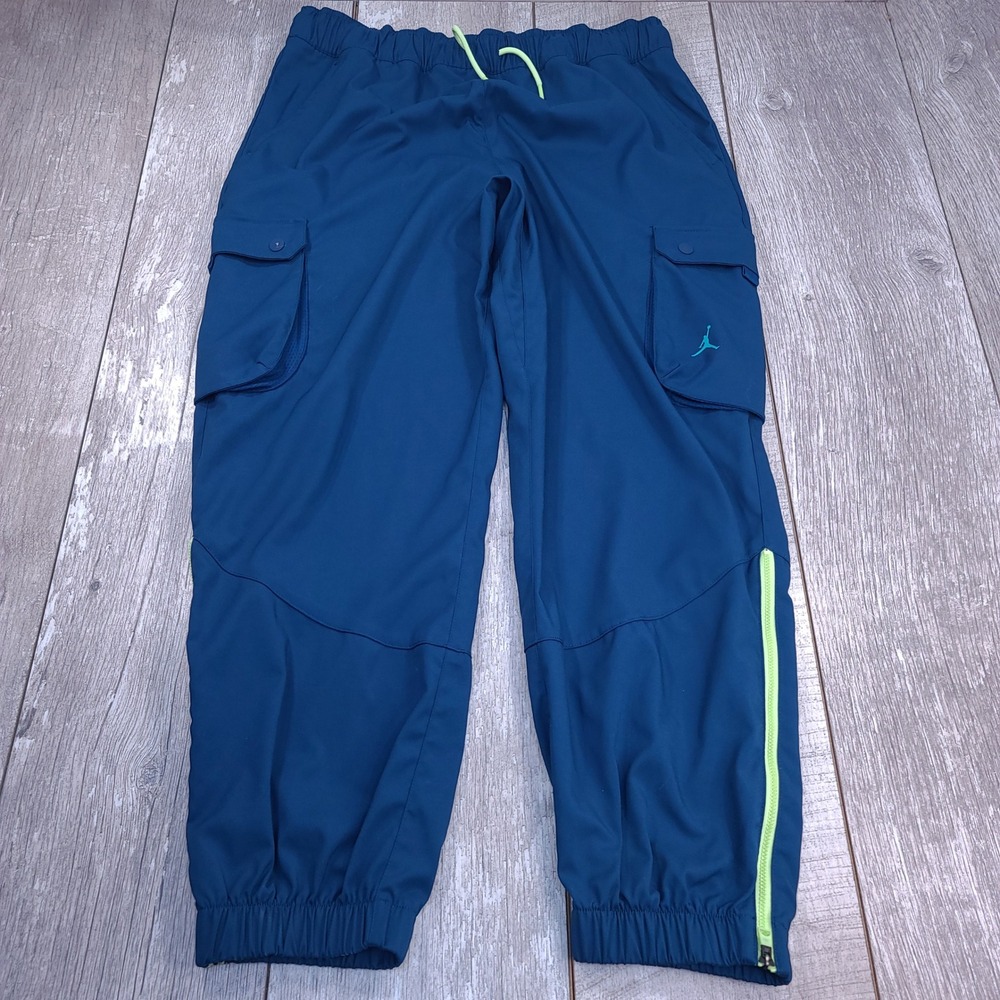 Jordan Utility Pants Men Large Blue Cargo Jumpman Zippers Joggers Ankle Zip